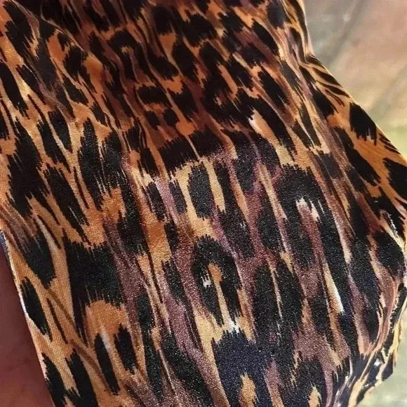 Vintage One Leg Leopard Cheetah Animal Print Leggings Fringe Sequins 80s 90s - Picture 6 of 7